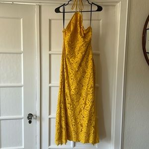 Yellow halter midi house of Harlow dress